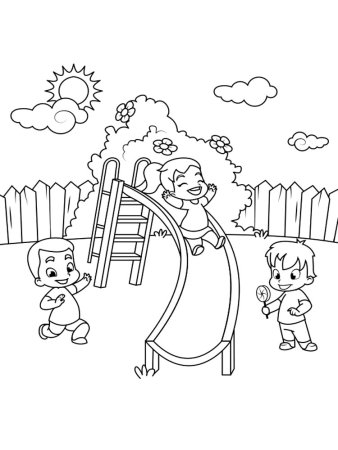 Дети в парке раскраска