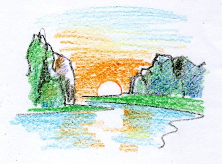 Утренний пейзаж карандашом