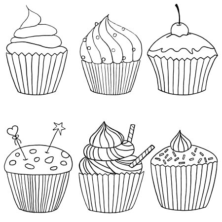 Раскраски тортики и пирожные