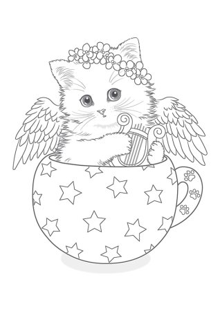 Раскраска котик в кружке