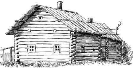 Рисование русской избы