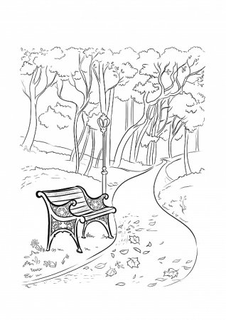 Раскраска скамейка в парке