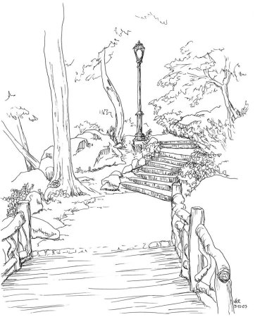 Дерево и скамейка раскраска