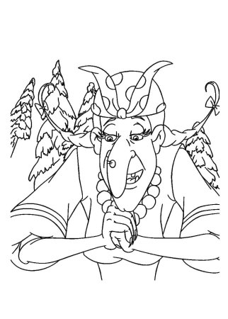 Баба Яга в ступе раскраска