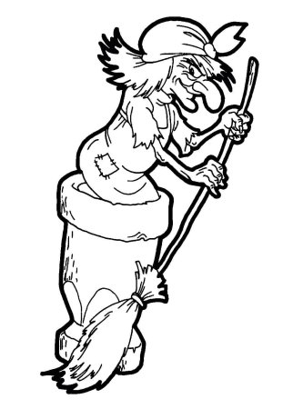 Баба Яга в ступе раскраска