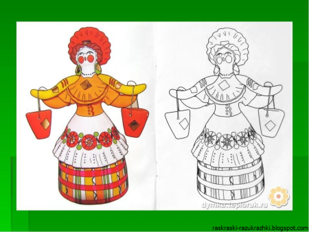 Дымковская Барыня раскраска для детей