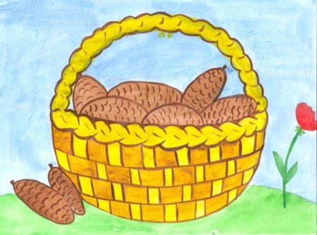 Иллюстрация к сказке корзина с еловыми шишками Паустовский