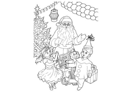 Раскраска дед Мороз и Снегурочка и елка