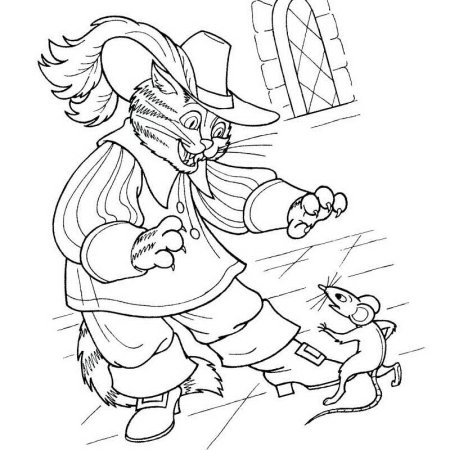 Раскраска кота в сапогах из сказки Шарля Перро