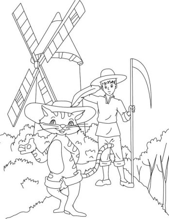 Раскраски кот в сапогах и киса мягколапка