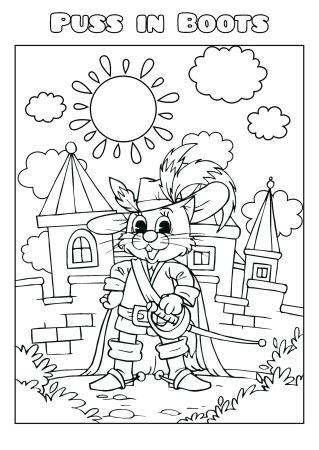 Раскраска кот в сапогах Шарль Перро