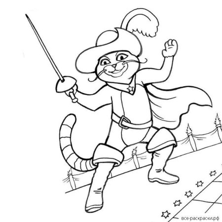 Раскраска кот в сапогах Арли Пьеро