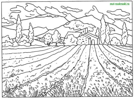 Сельский пейзаж раскраска