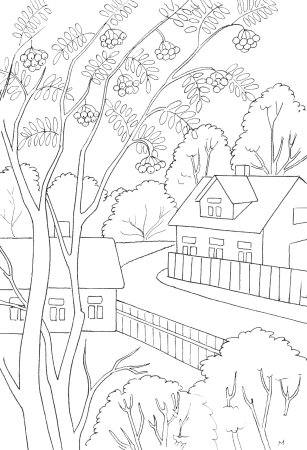 Раскраска пейзаж с радугой