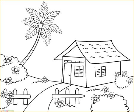 Раскраска домик с садом