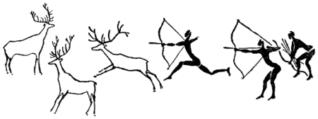 Наскальные рисунки первобытных людей карандашом