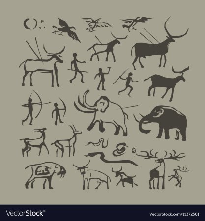 Наскальные рисунки Мамонтов и людей