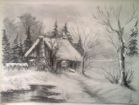 Зимний лес раскраска