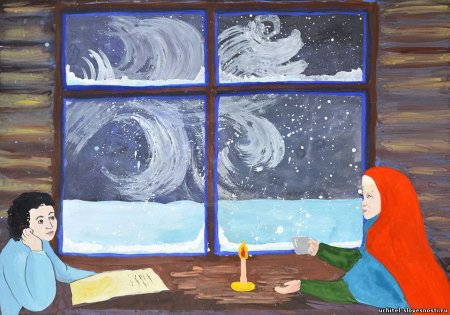 Зимний сельский пейзаж карандашом