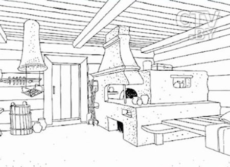 Интерьер русской избы раскраска