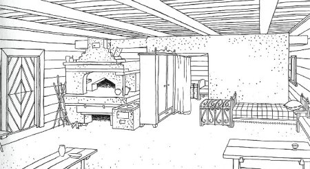 Русская изба изнутри раскраска