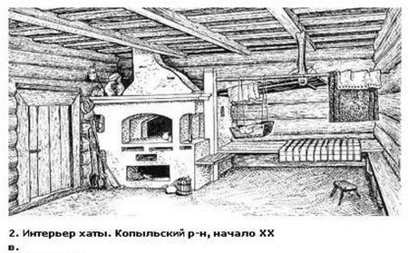 Эскиз интерьера русской избы