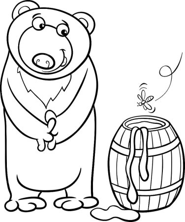 Медвежонок с бочкой меда для раскрашивания