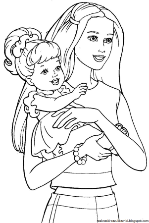 Раскраска Барби с малышом