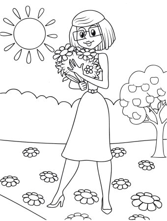 Раскраски мама и дочка на прогулке