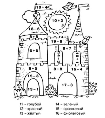 Реши примеры и раскрась