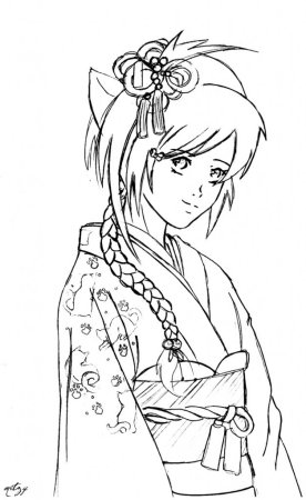 Китайская девушка в кимоно эскиз