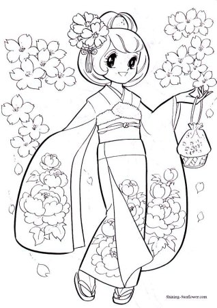 Раскраски китаянок с веером