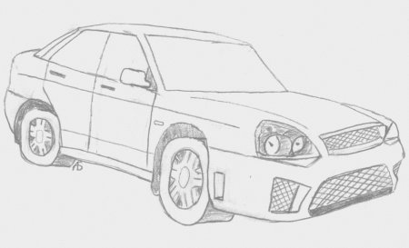 Лада Приора карандашом сбоку