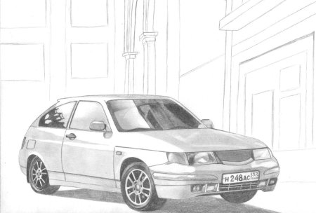ВАЗ 2112 сбоку рисунок карандашом