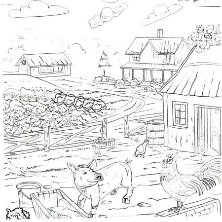 Деревенский пейзаж раскраска