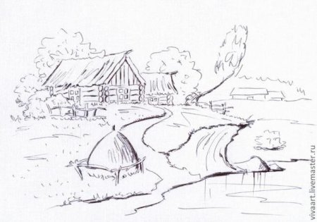 Набросок пейзажа карандашом для детей