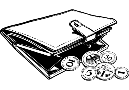 Раскраска кошелек с деньгами