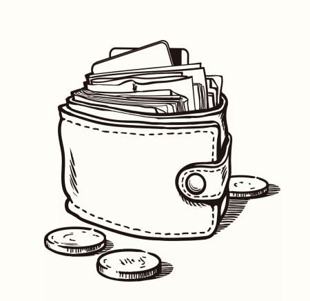 Черно белый кошелёк и деньги