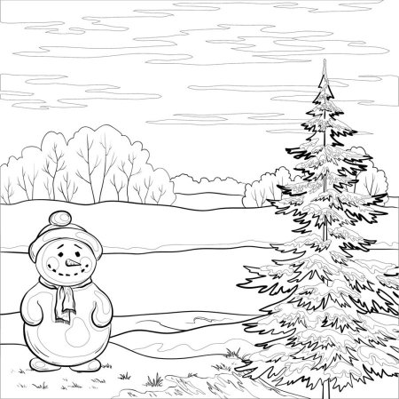 Зимний пейзаж раскраска