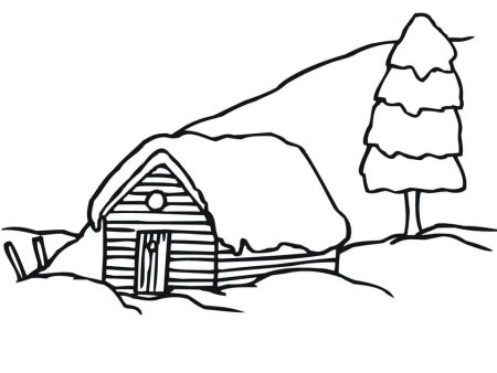 Раскраска зимний домик в лесу