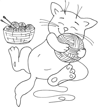 Раскраска котик с клубком