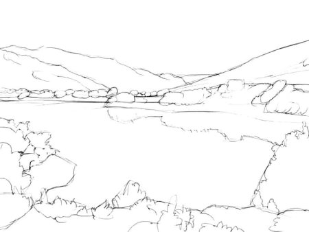 Парк с озером раскраска