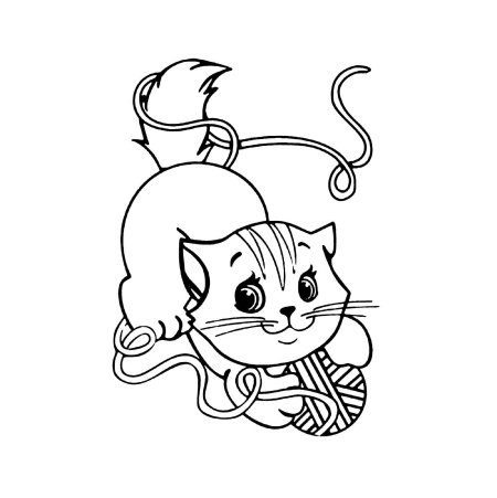 Раскраска котик с клубком