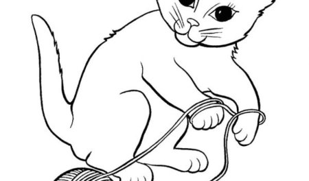 Раскраска кошечка с клубочком