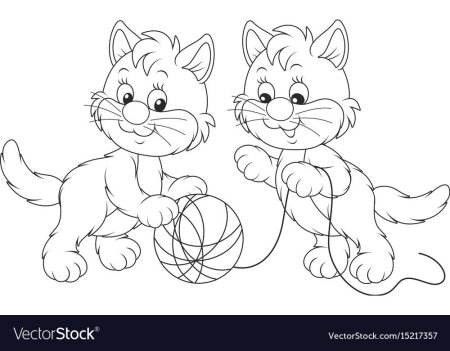 Раскраска кошка с мячиком
