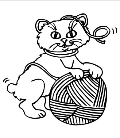 Раскраска котик с клубком