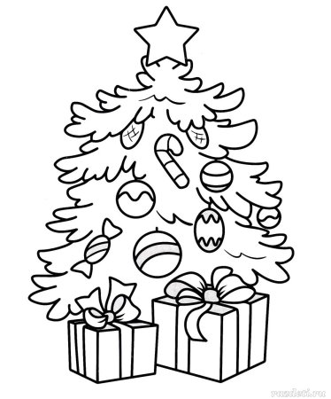 Раскраска Новогодняя ёлка с подарками