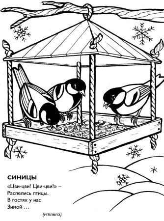 Раскраска кормушка для птиц для детей