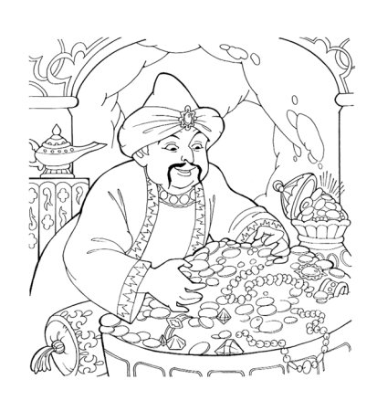 Раскраска к сказке Али баба и 40 разбойников