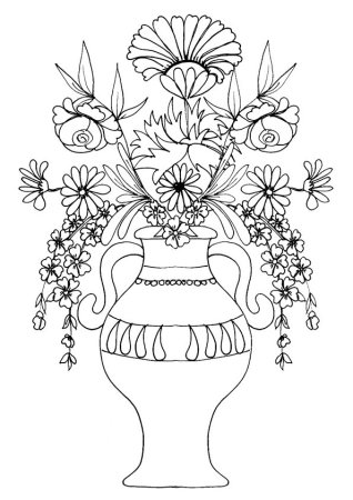 Ваза с цветами раскраска